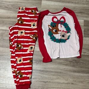Women’s Reindeer Pajama Set - Red and White